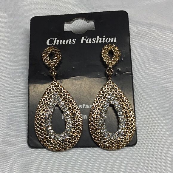 Textured Teardrop Cutout Dangle Earrings (H15) - Picture 1 of 6